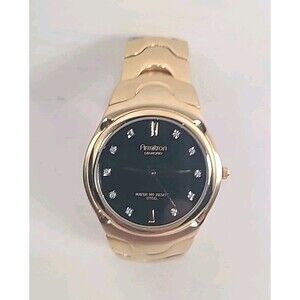 Armitron Diamond Men's Gold-tone Stainless Steel Watch New Battery Works EUC